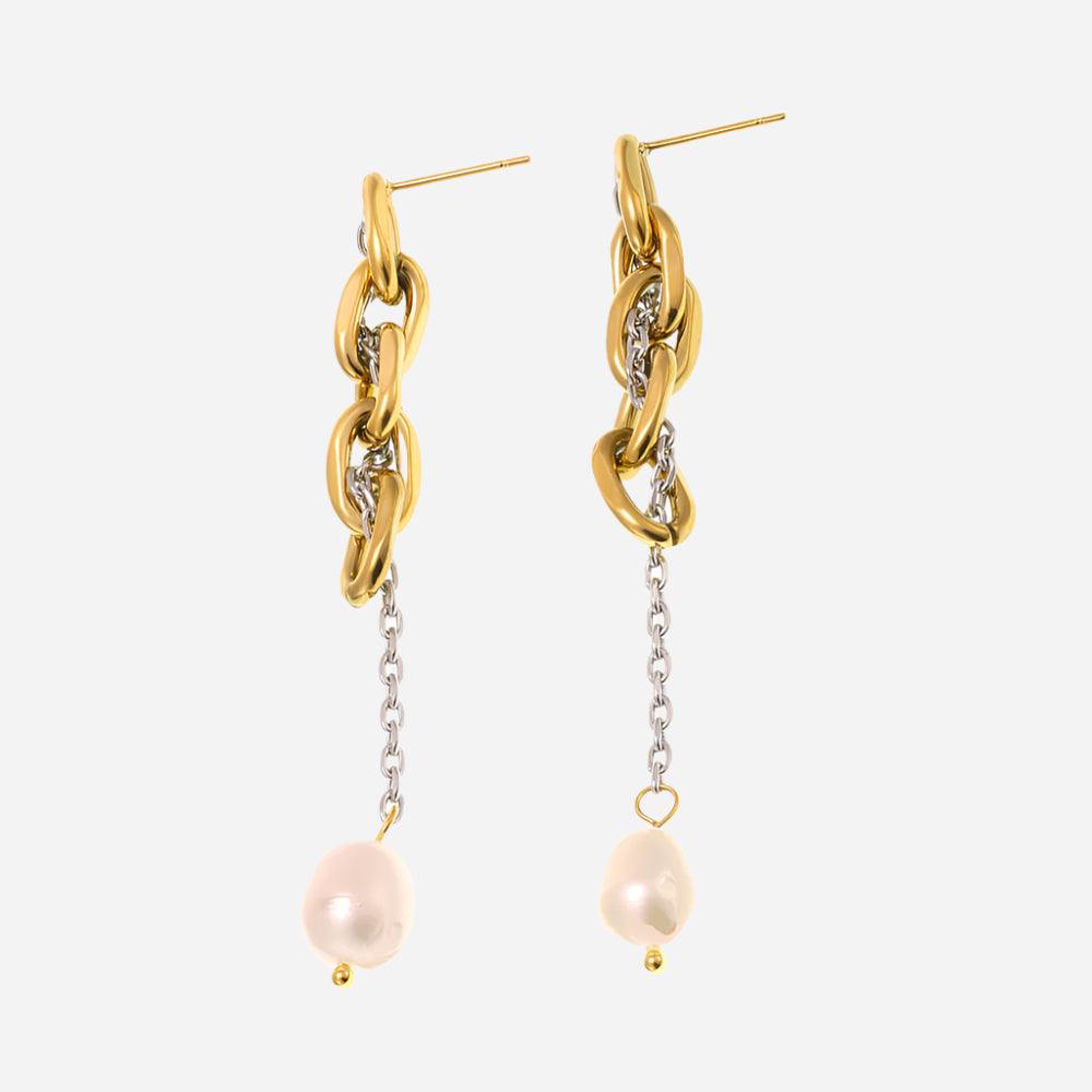 Pendientes de perlas de agua dulce con borlas y eslabones de cadena