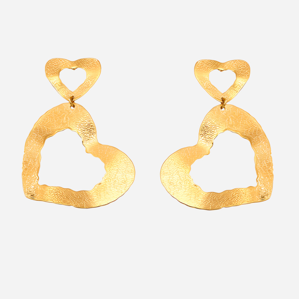 Pendientes de doble corazón de acero inoxidable dorado
