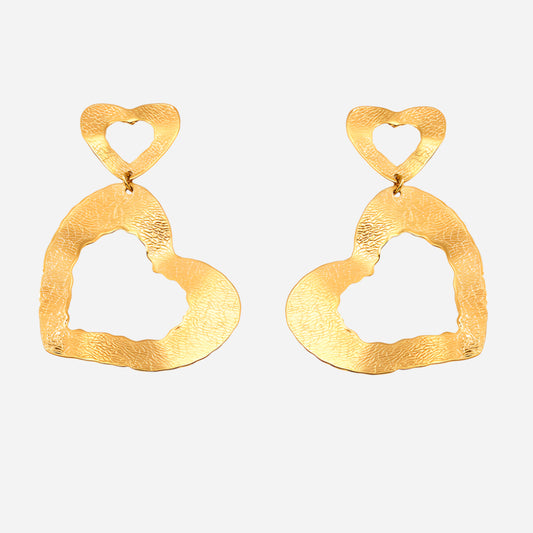 Pendientes de doble corazón de acero inoxidable dorado