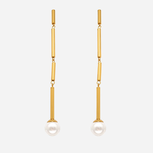 Pendientes largos de tubo redondo con cuentas de concha de alta calidad y brillo.