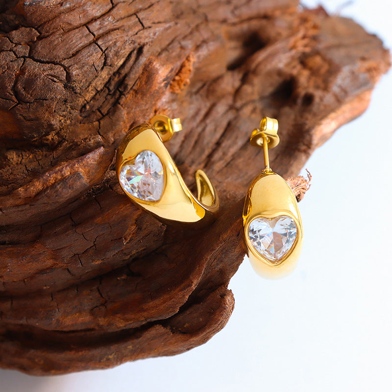 Pendientes de acero inoxidable con forma de corazón verde y blanco