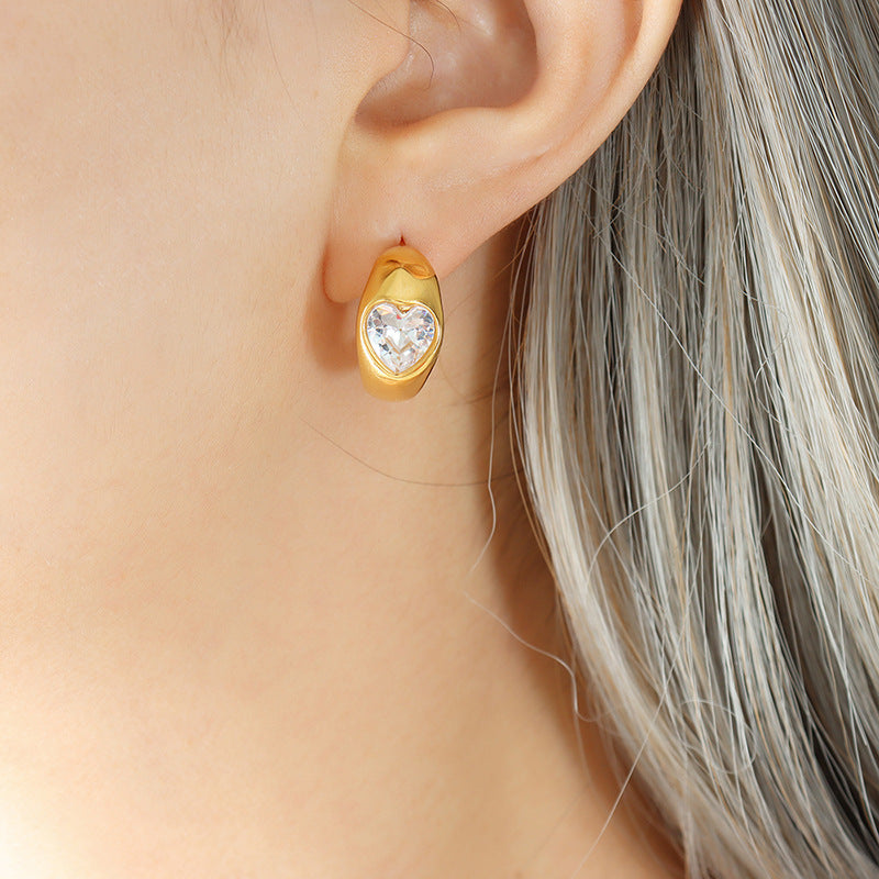 Pendientes de acero inoxidable con forma de corazón verde y blanco
