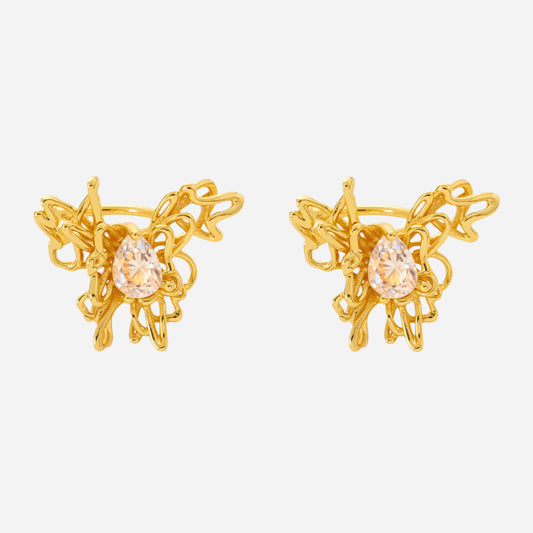 Clip para oreja de mariposa con circonita 5A, cobre chapado en oro de 18 quilates