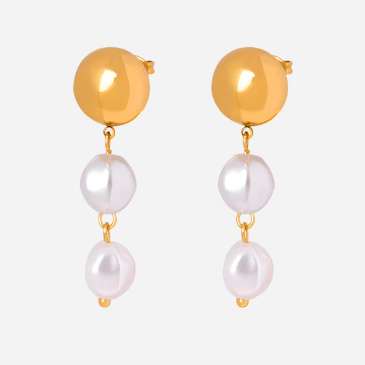 Pendientes de acero inoxidable con borlas y cuentas de concha de alto brillo