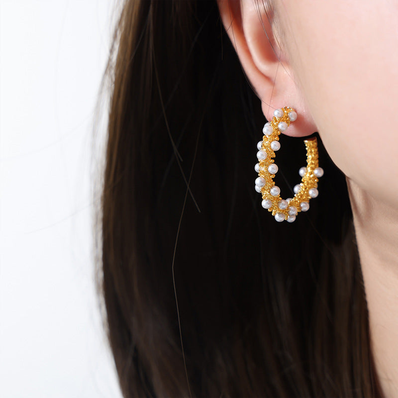 Pendientes de perlas de alto brillo de acero inoxidable