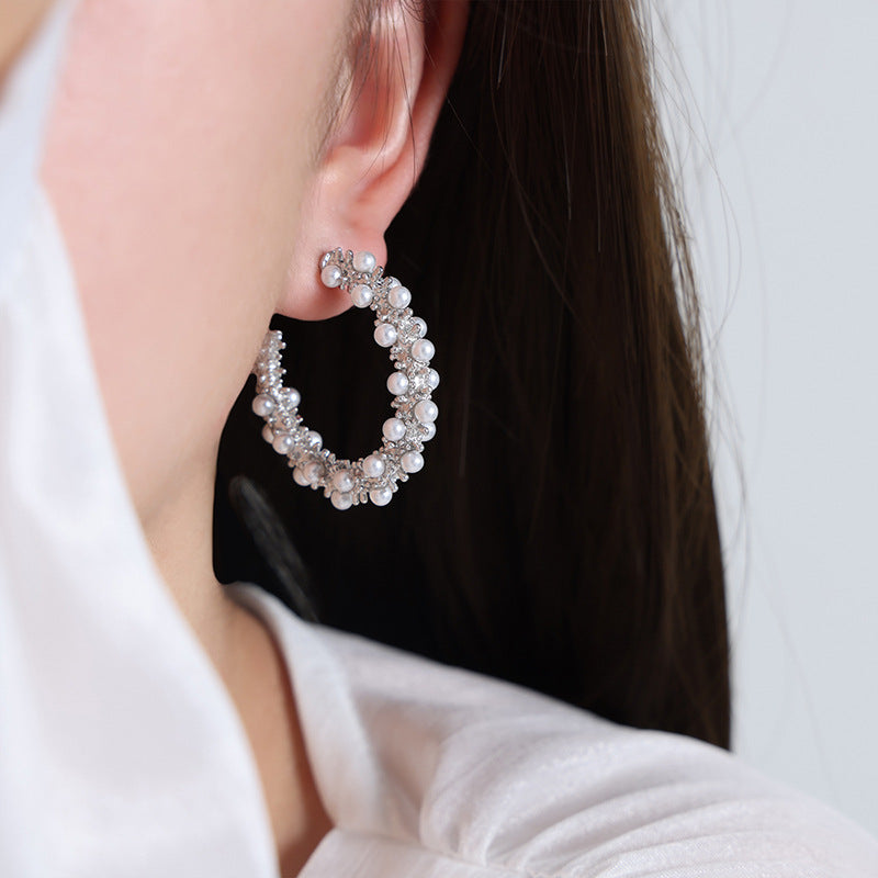 Pendientes de perlas de alto brillo de acero inoxidable