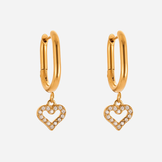 Pendientes de acero inoxidable con colgante de corazón hueco y estampado floral