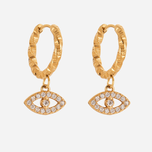 Pendientes de acero inoxidable con circonitas en forma de ojo de diablo en oro de 18 quilates