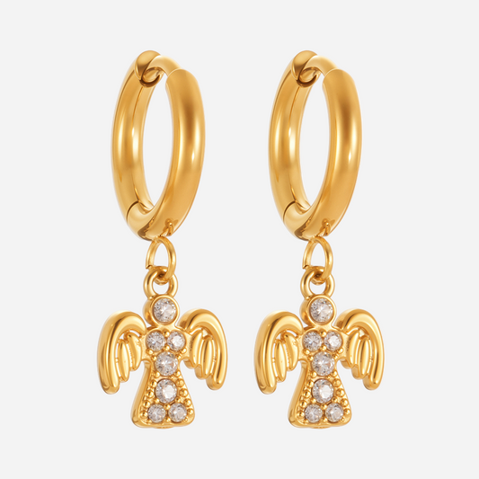 Pendientes colgantes de angelito con circonita 5A superbrillantes
