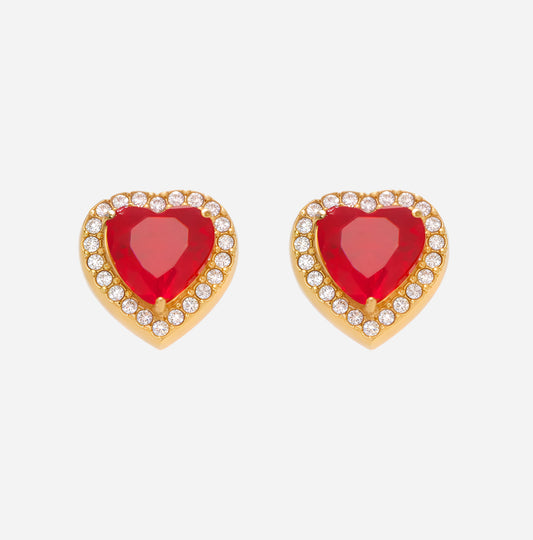 Pendientes de acero inoxidable con forma de corazón de circonita roja estrellada