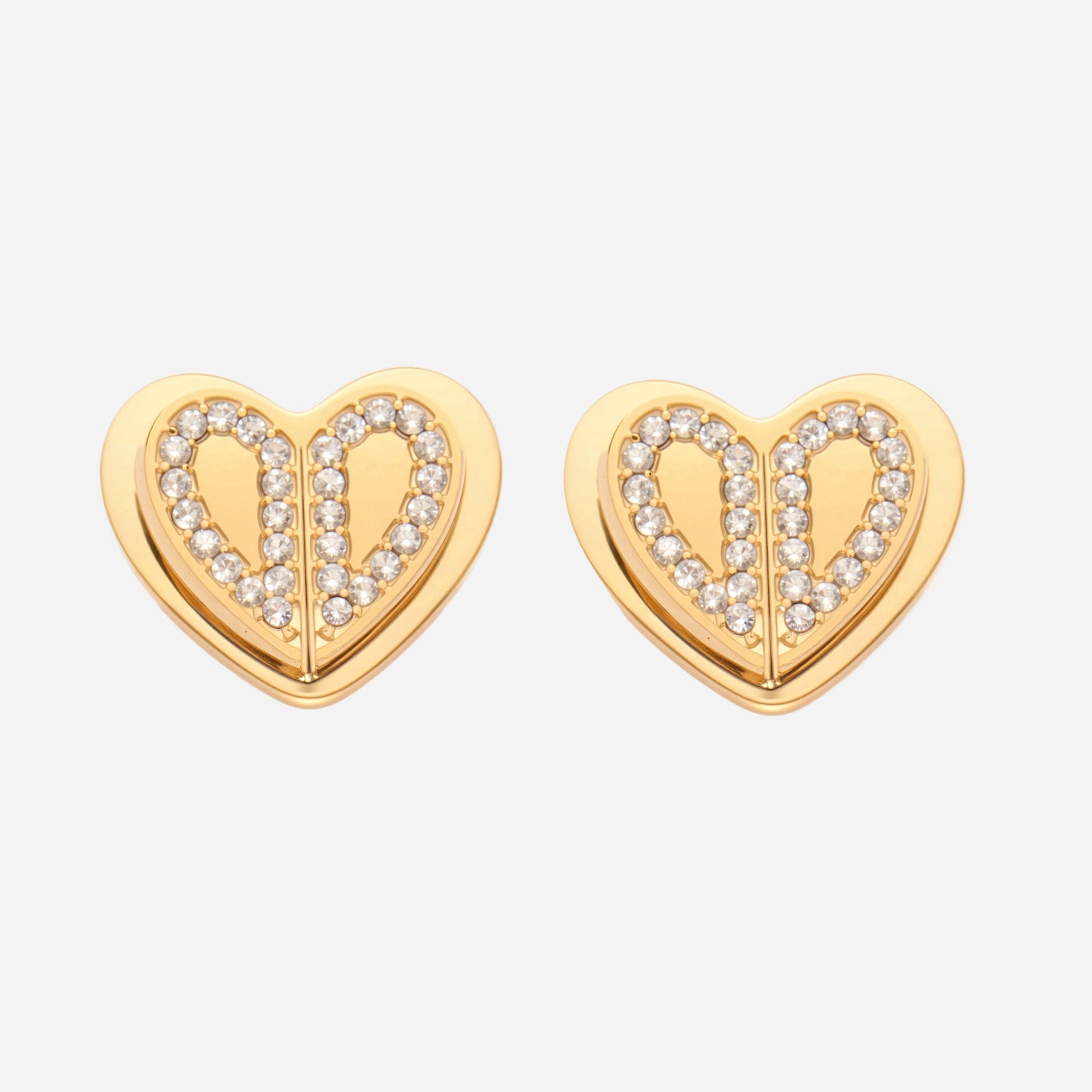 Pendientes de corazón de doble capa con circonita 5A superbrillantes y diseño tridimensional (Oído que escucha)