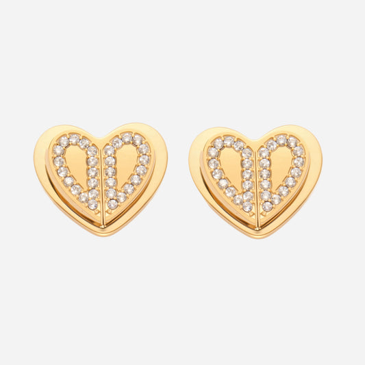 Pendientes de corazón de doble capa con circonita 5A superbrillantes y diseño tridimensional (Oído que escucha)