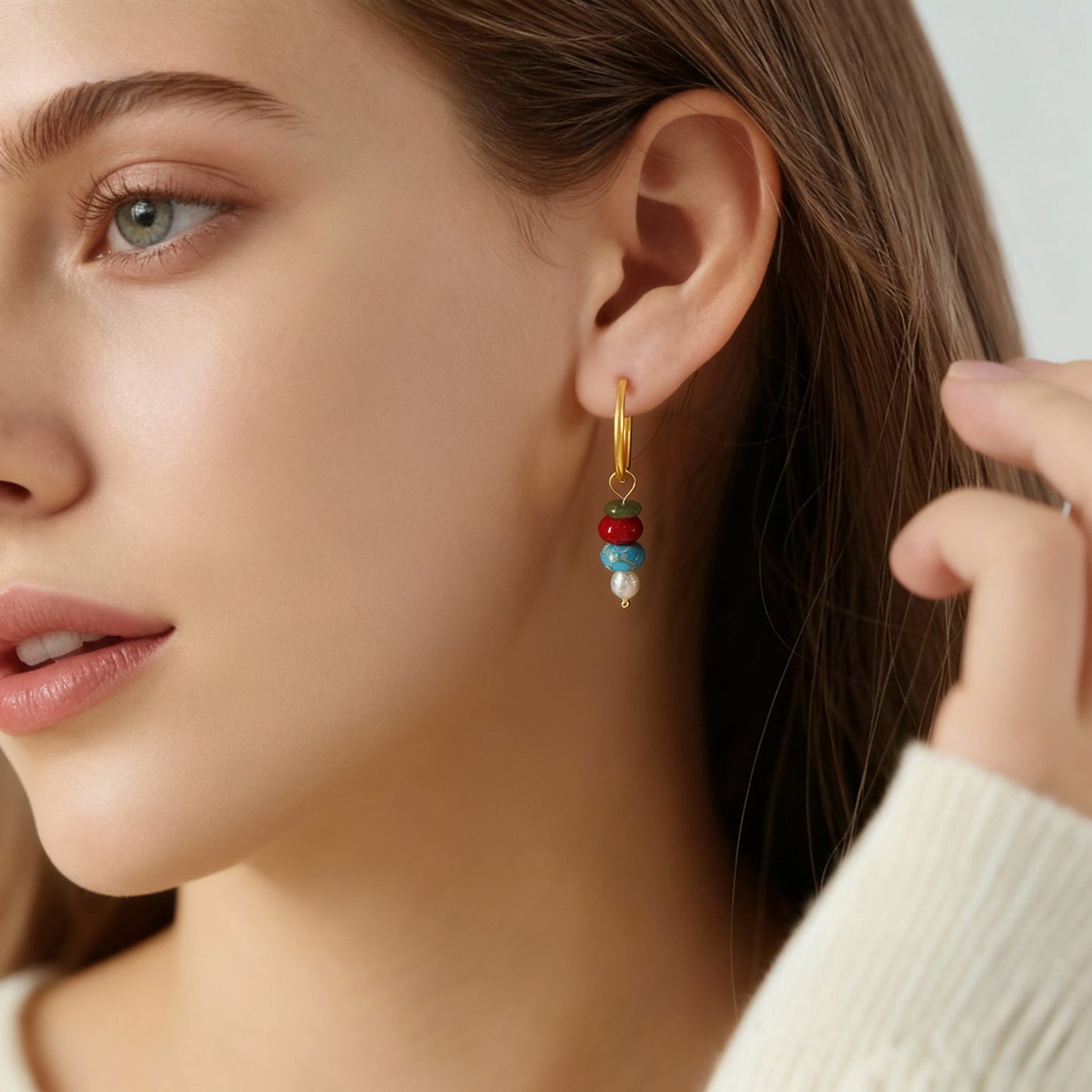 European Style Natural Stone Abacus Bead Earrings | Gold-Plated Titanium Steel
