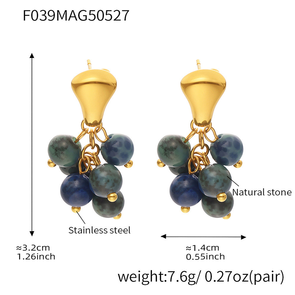 Grape Natural Stone And Pearl Earrings