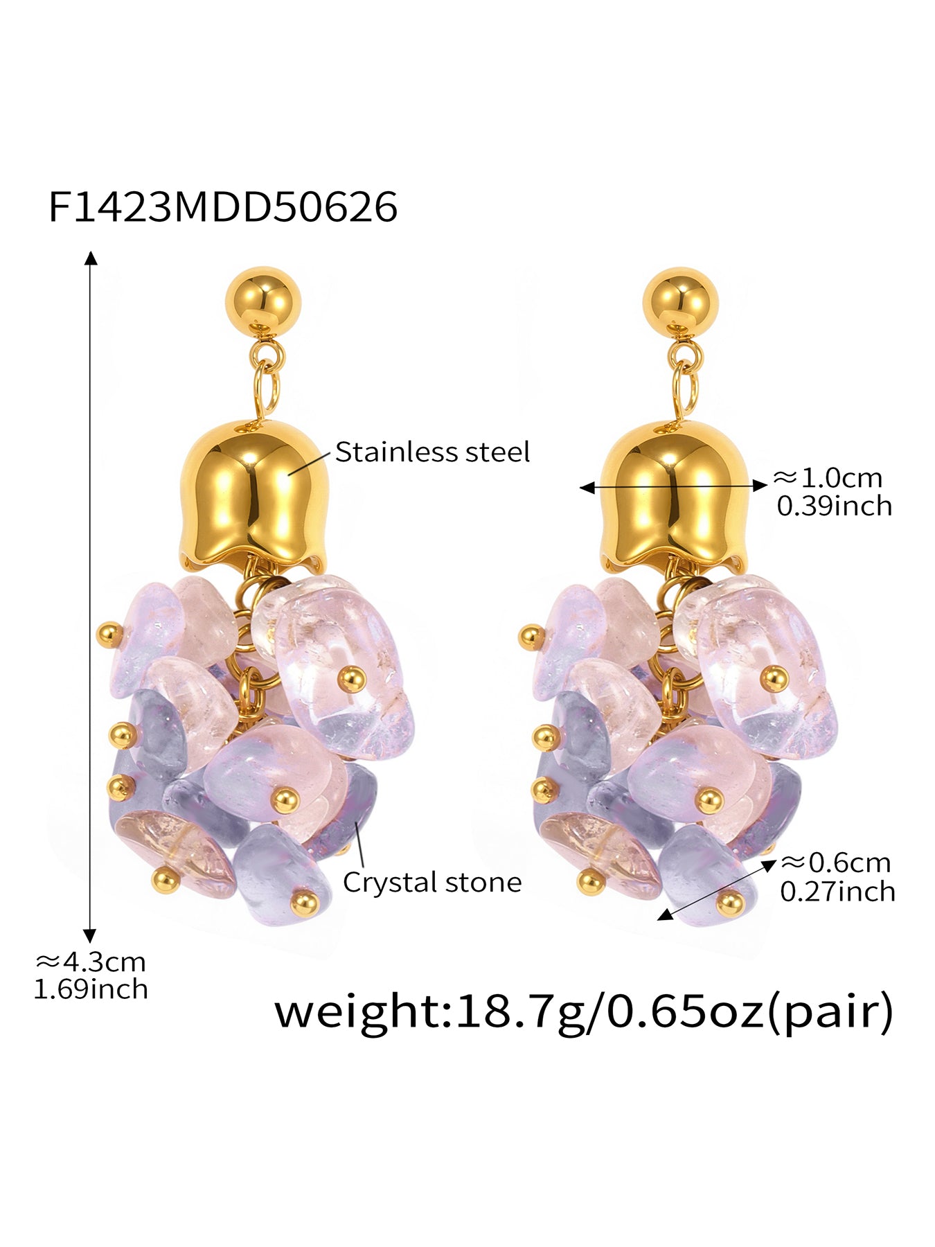Natural Amethyst Oval Stainless Steel  Earrings