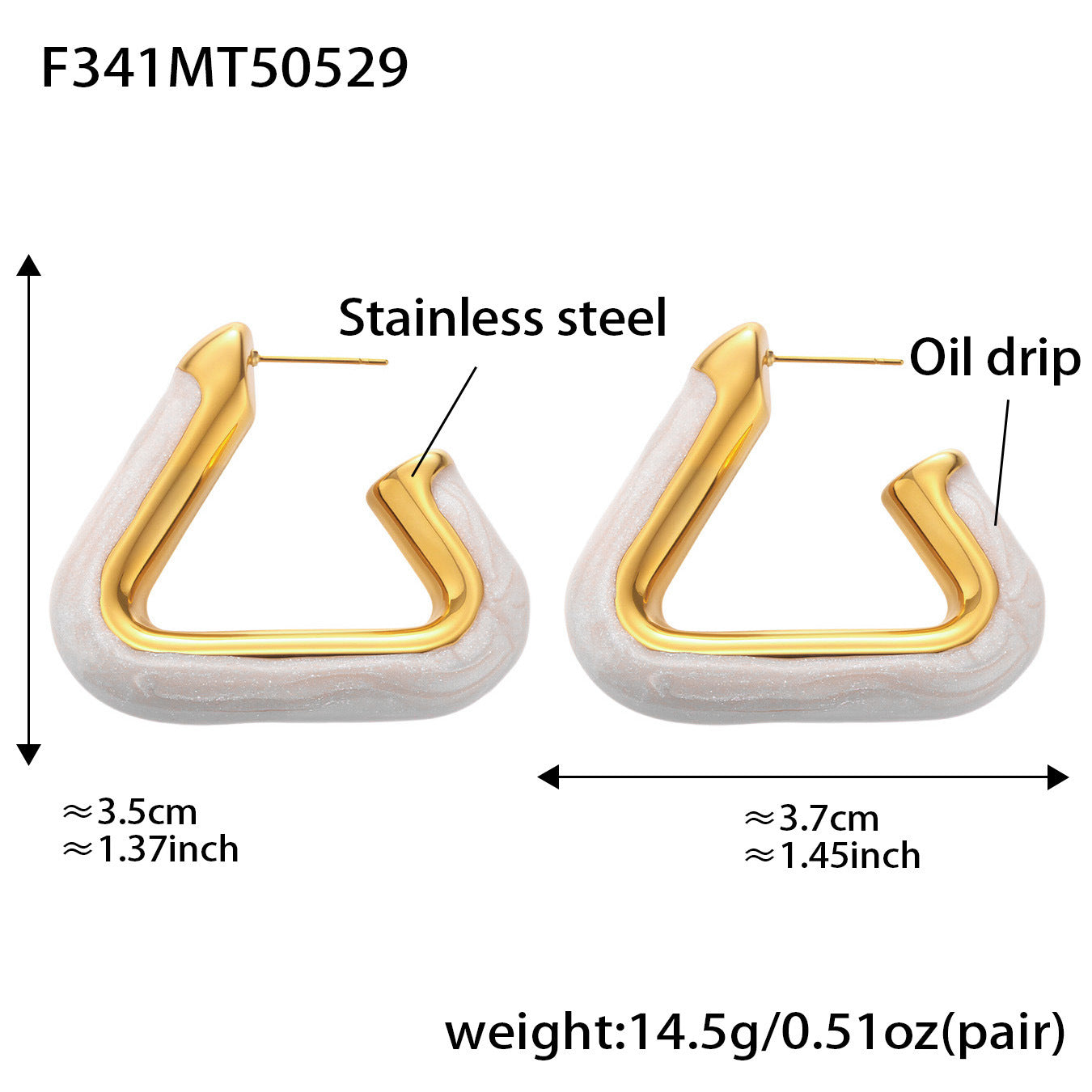 Pendientes triangulares huecos con gotas de aceite
