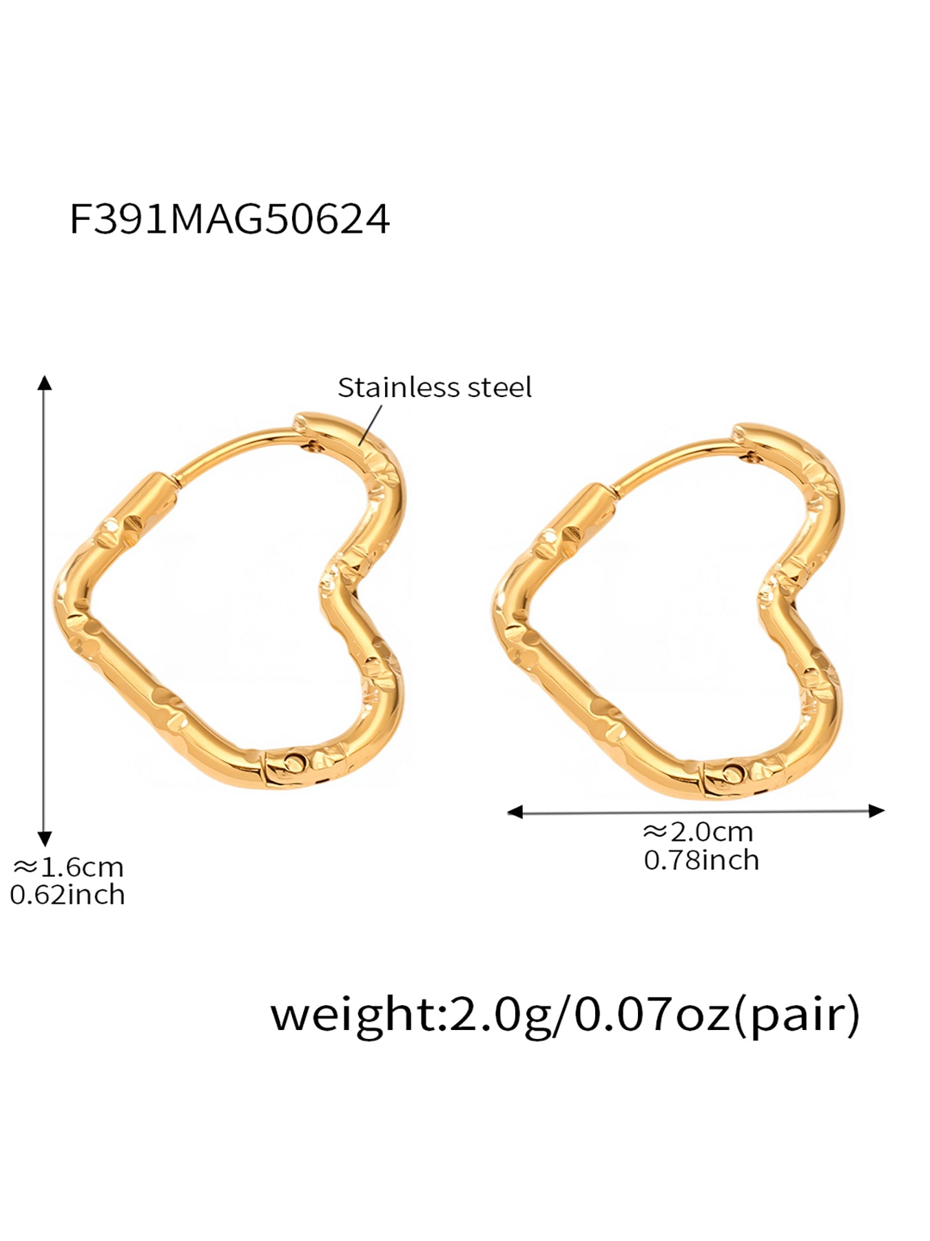 Pendientes de acero inoxidable con forma de corazón