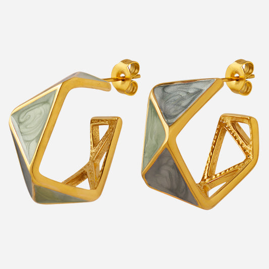 Pendientes geométricos de gota de aceite esmaltado de moda