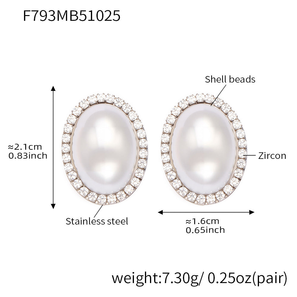Luxury and Elegant Oval Mother Of Pearl Earrings Set with Zircon