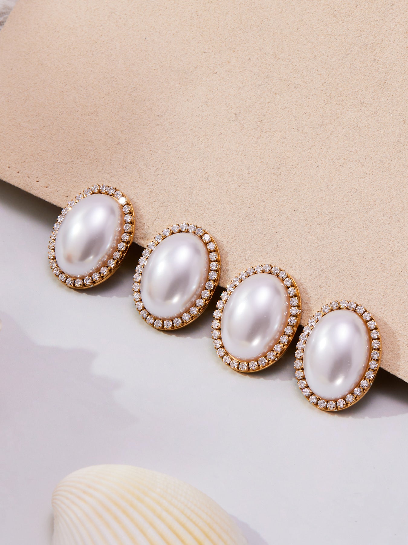 Luxury and Elegant Oval Mother Of Pearl Earrings Set with Zircon