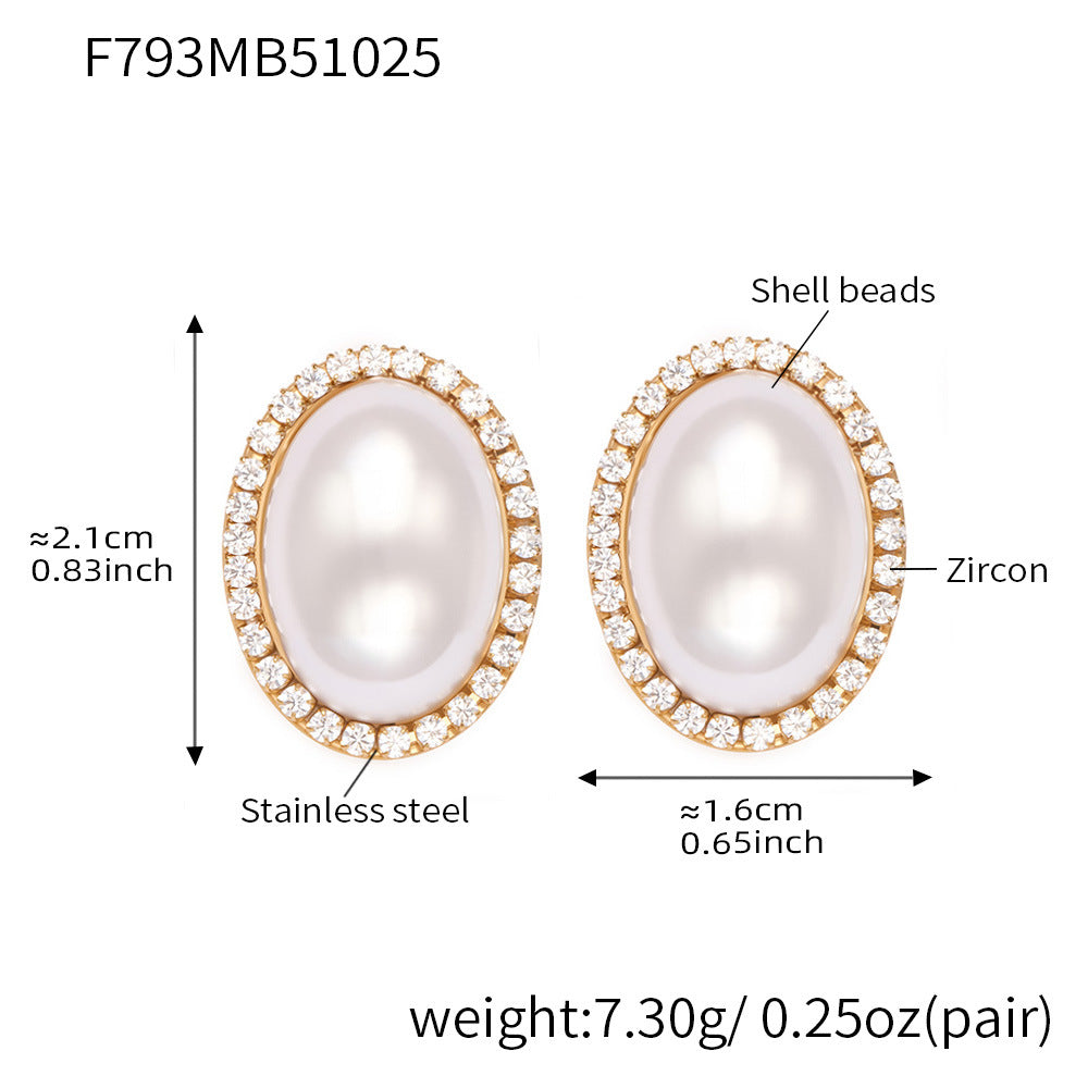 Luxury and Elegant Oval Mother Of Pearl Earrings Set with Zircon