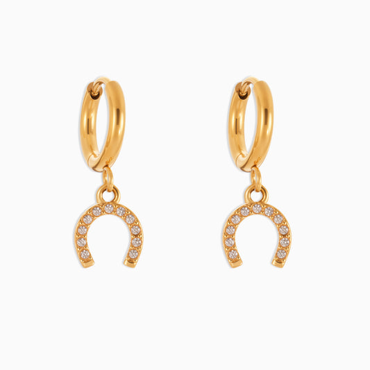 Pendientes de circonita con hebilla de herradura dorada de moda