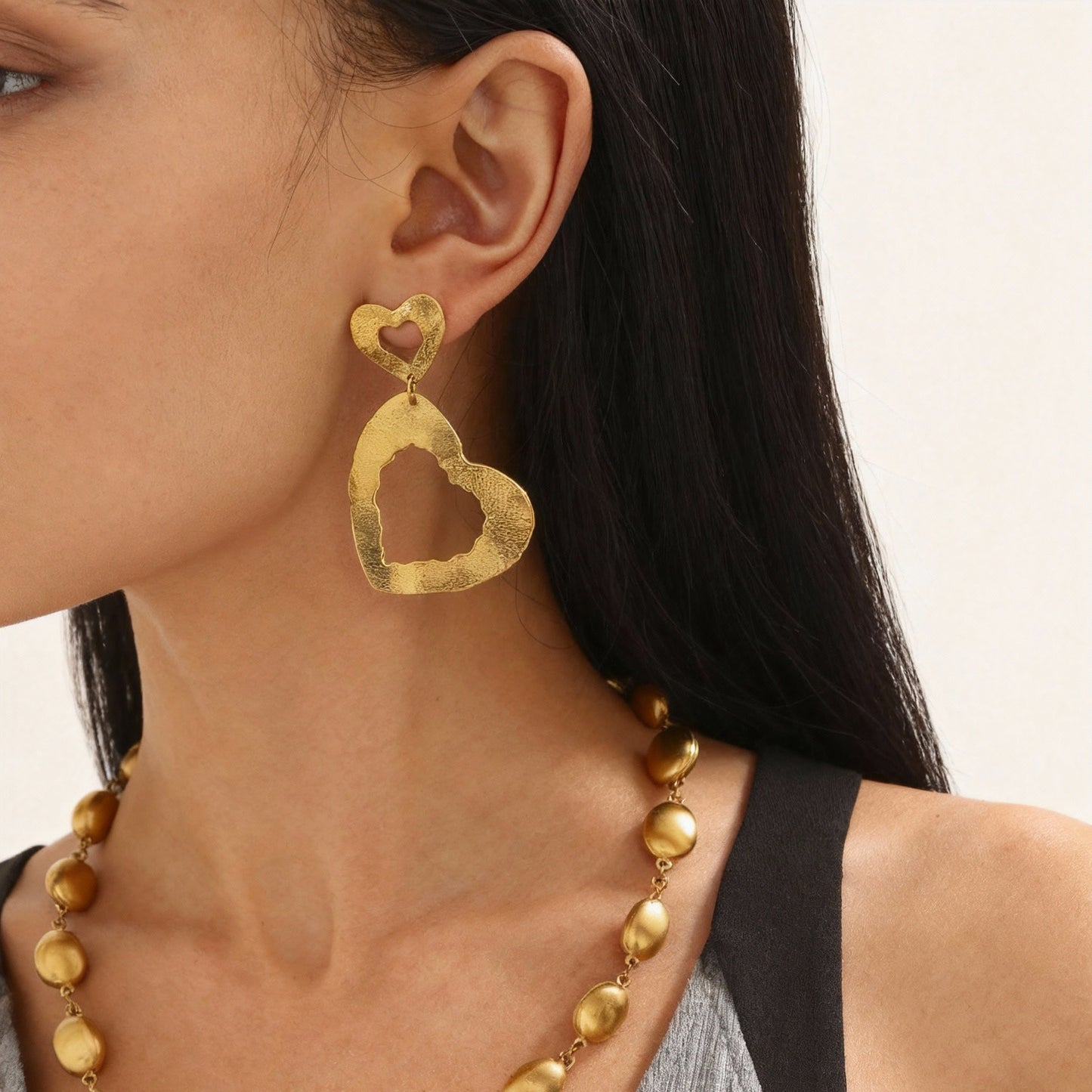 Pendientes de doble corazón de acero inoxidable dorado