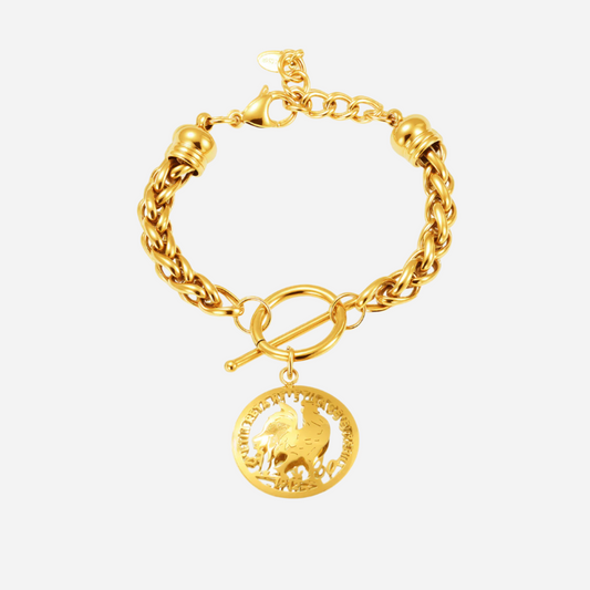 18K Gold Street Style Curb Chain Bracelet on white background