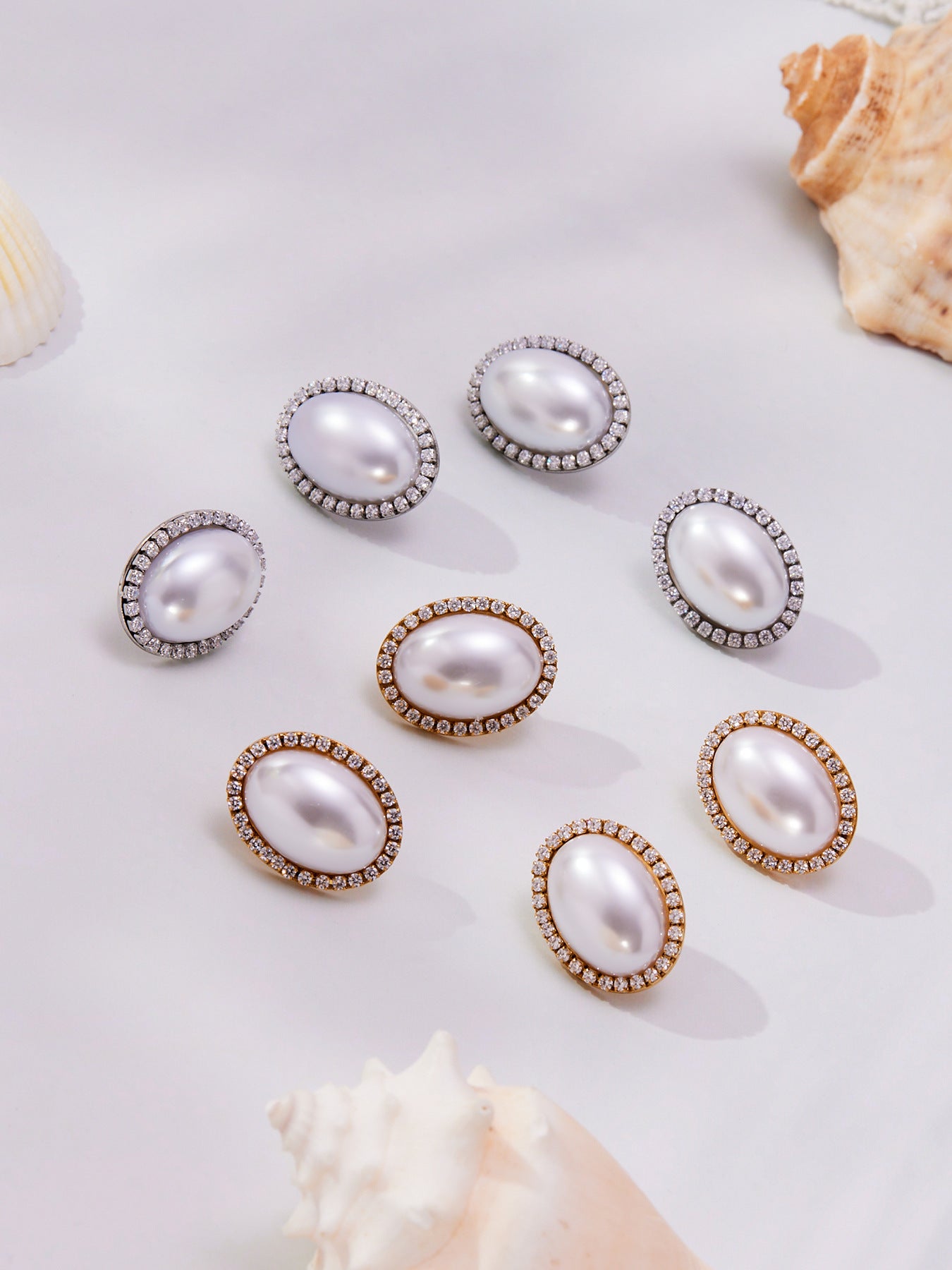 Luxury and Elegant Oval Mother Of Pearl Earrings Set with Zircon