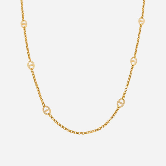 Nuevo collar largo de acero inoxidable de doble capa con cierre de diamantes de imitación.