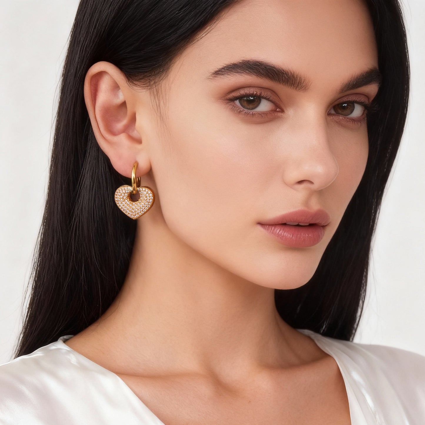 High-end Zirconium Heart Earrings Stainless Steel
