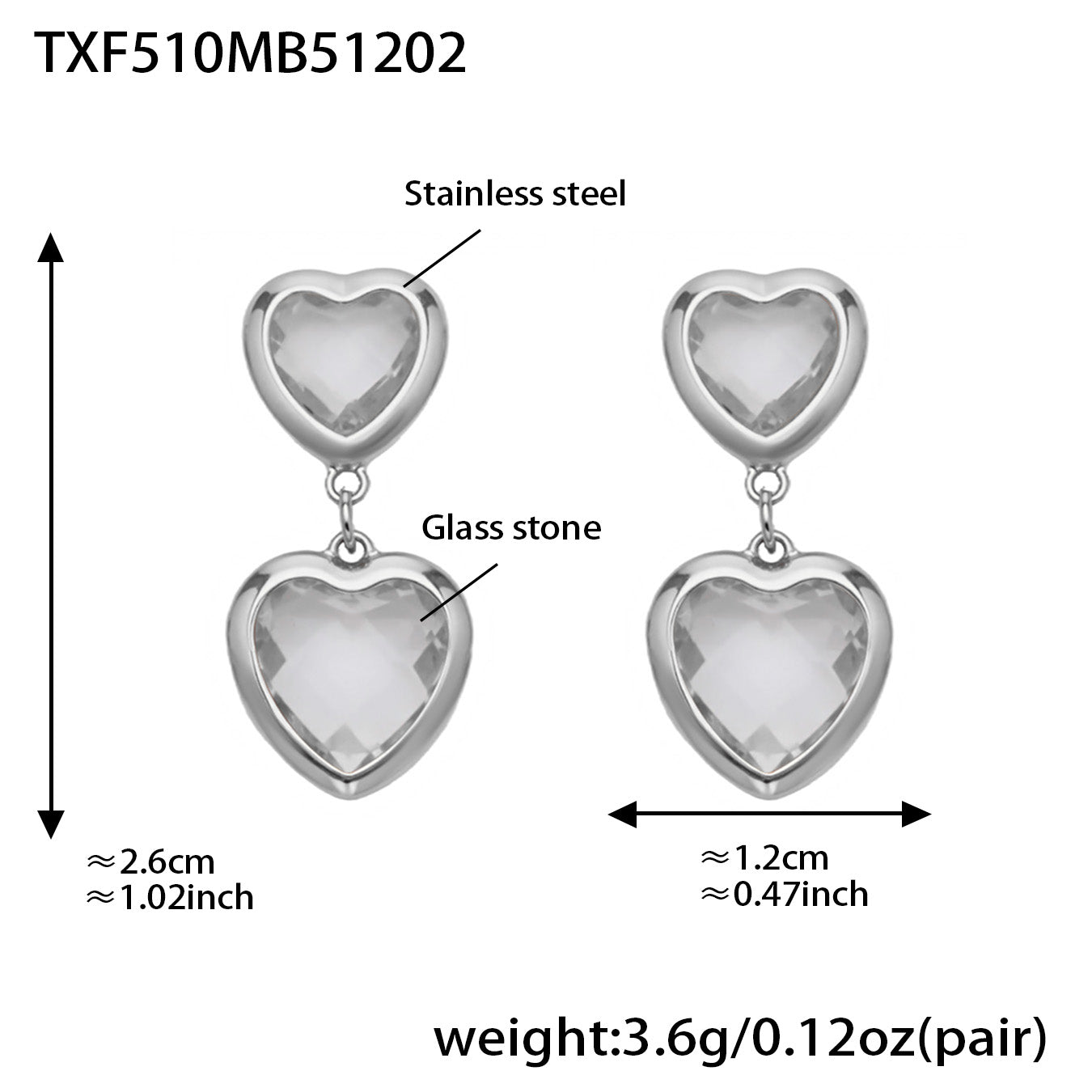Sea Glass Heart Duo Stainless Steel Earrings