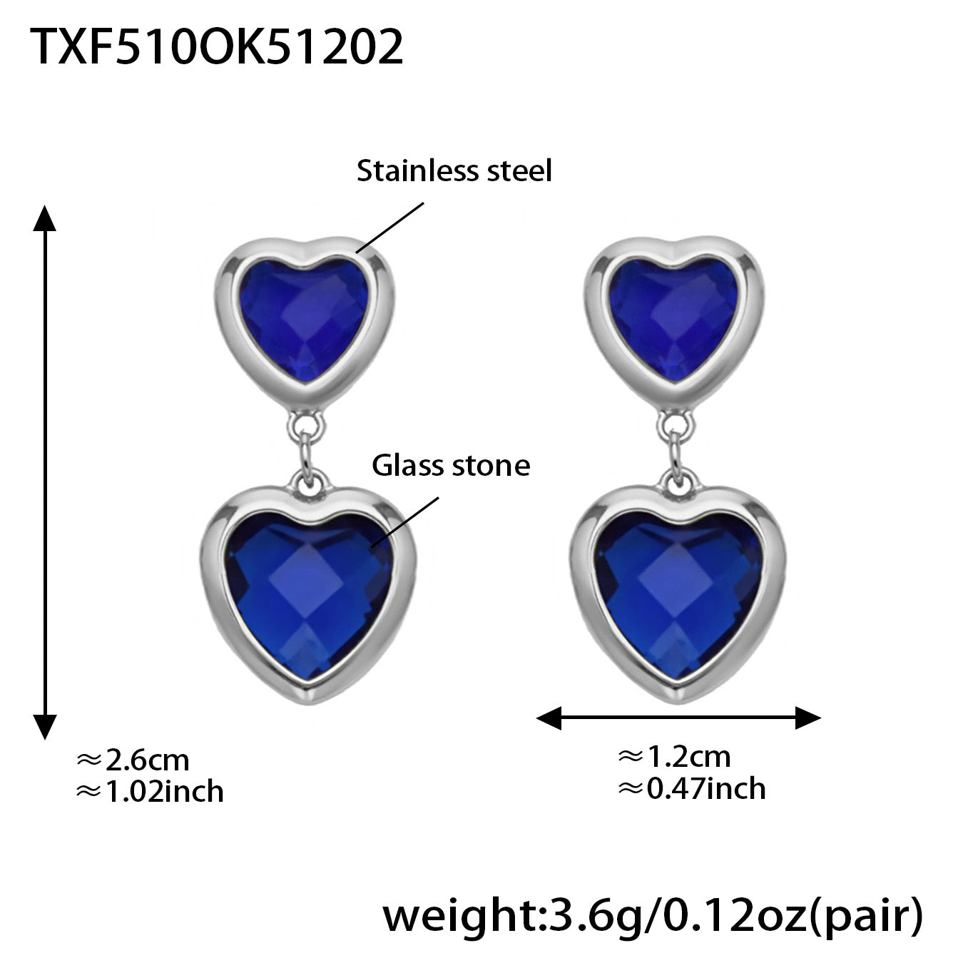 Sea Glass Heart Duo Stainless Steel Earrings