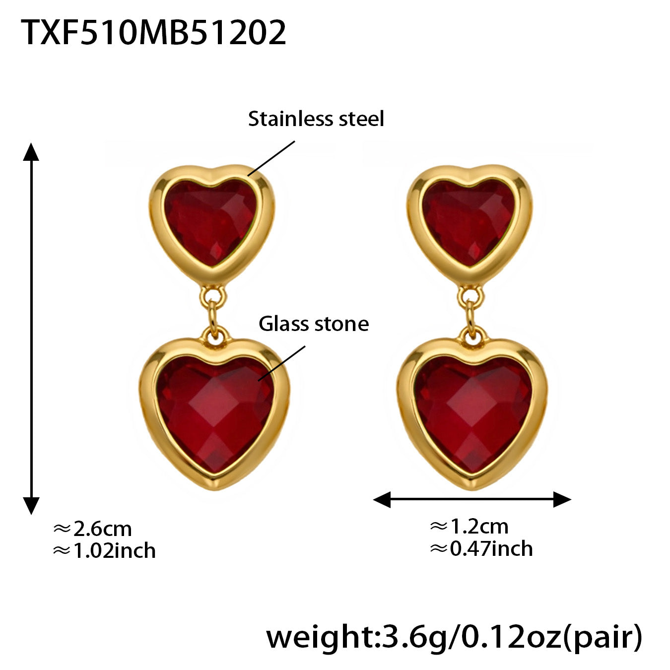 Sea Glass Heart Duo Stainless Steel Earrings