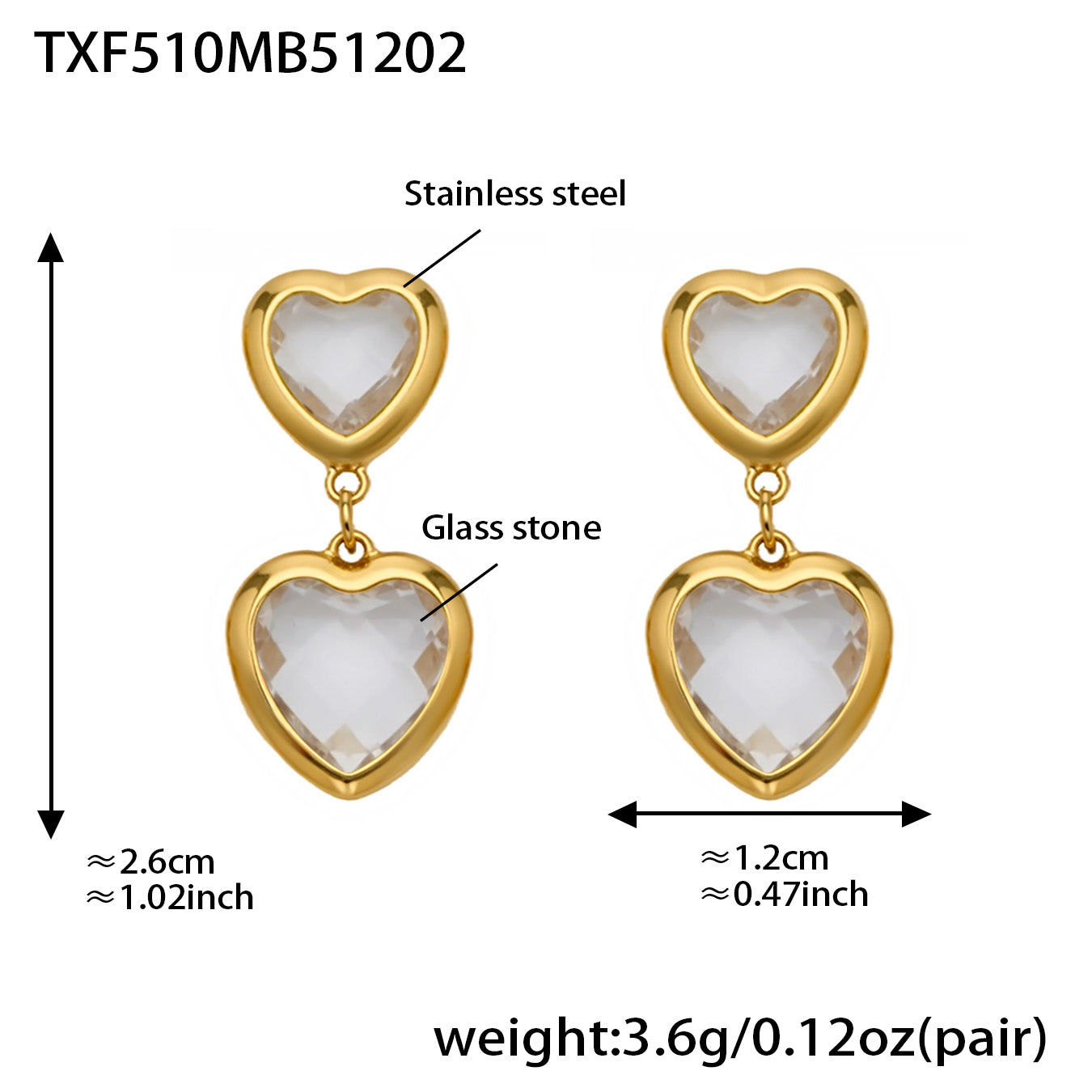 Sea Glass Heart Duo Stainless Steel Earrings