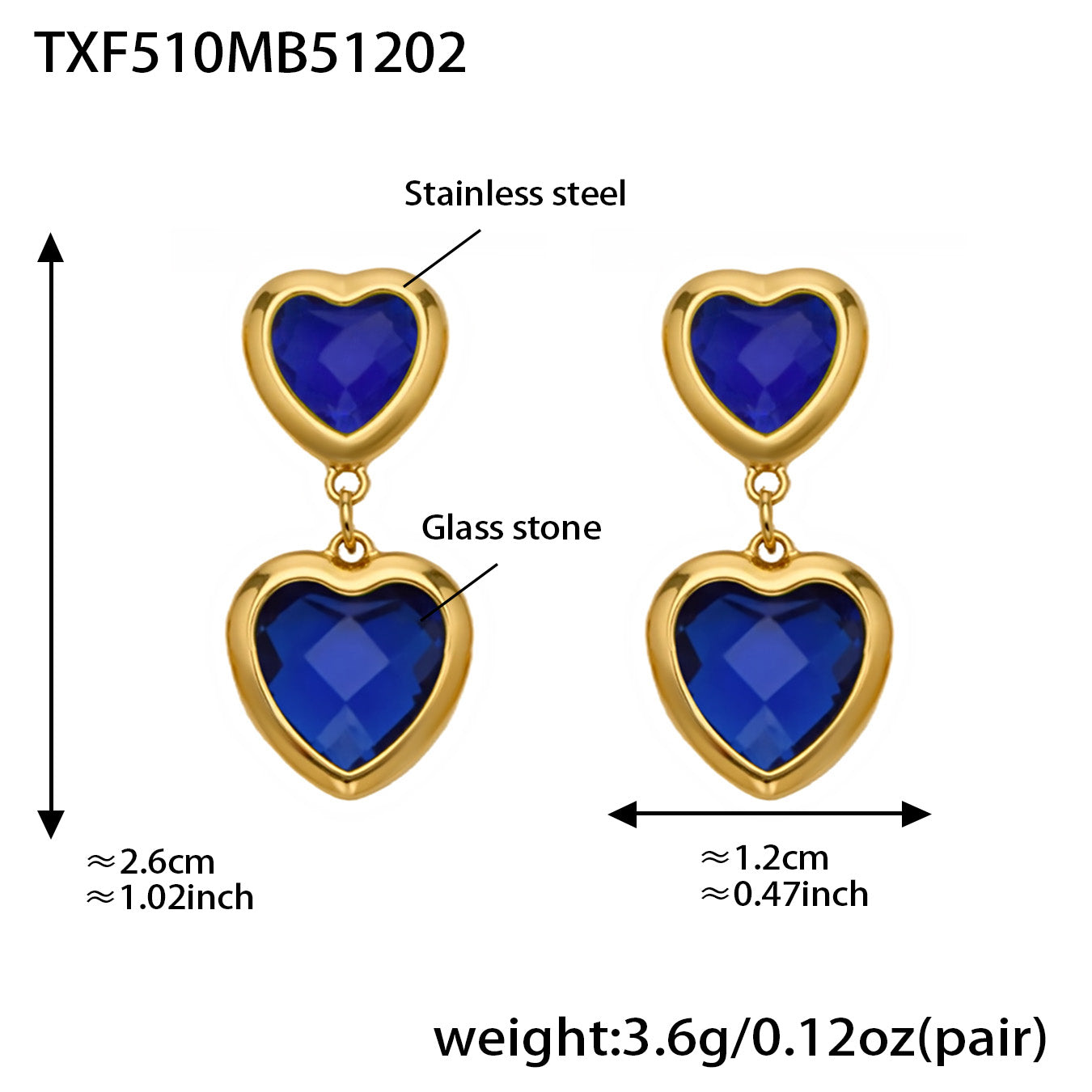 Sea Glass Heart Duo Stainless Steel Earrings
