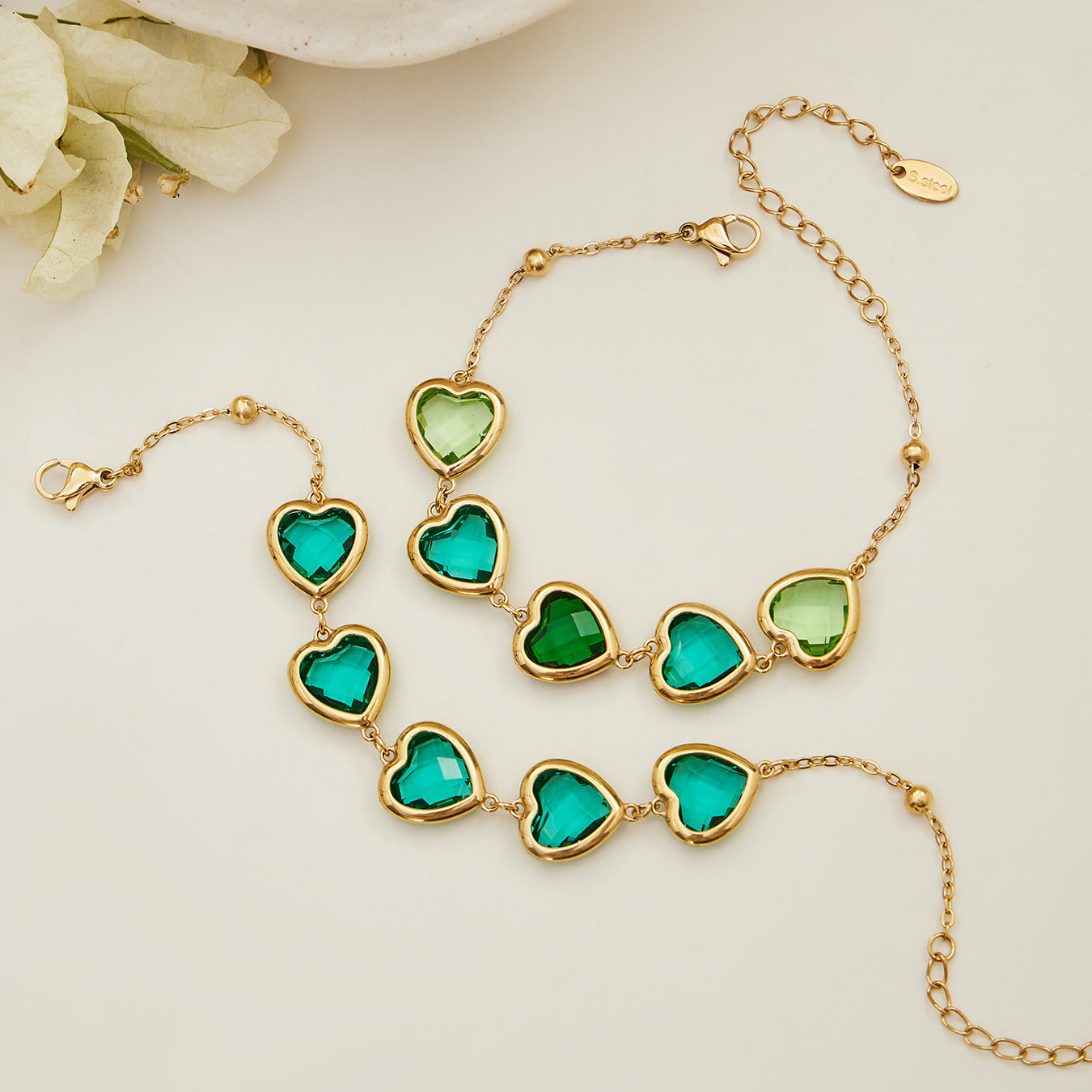 Sea Glass 5 Hearts Stainless Steel Bracelet