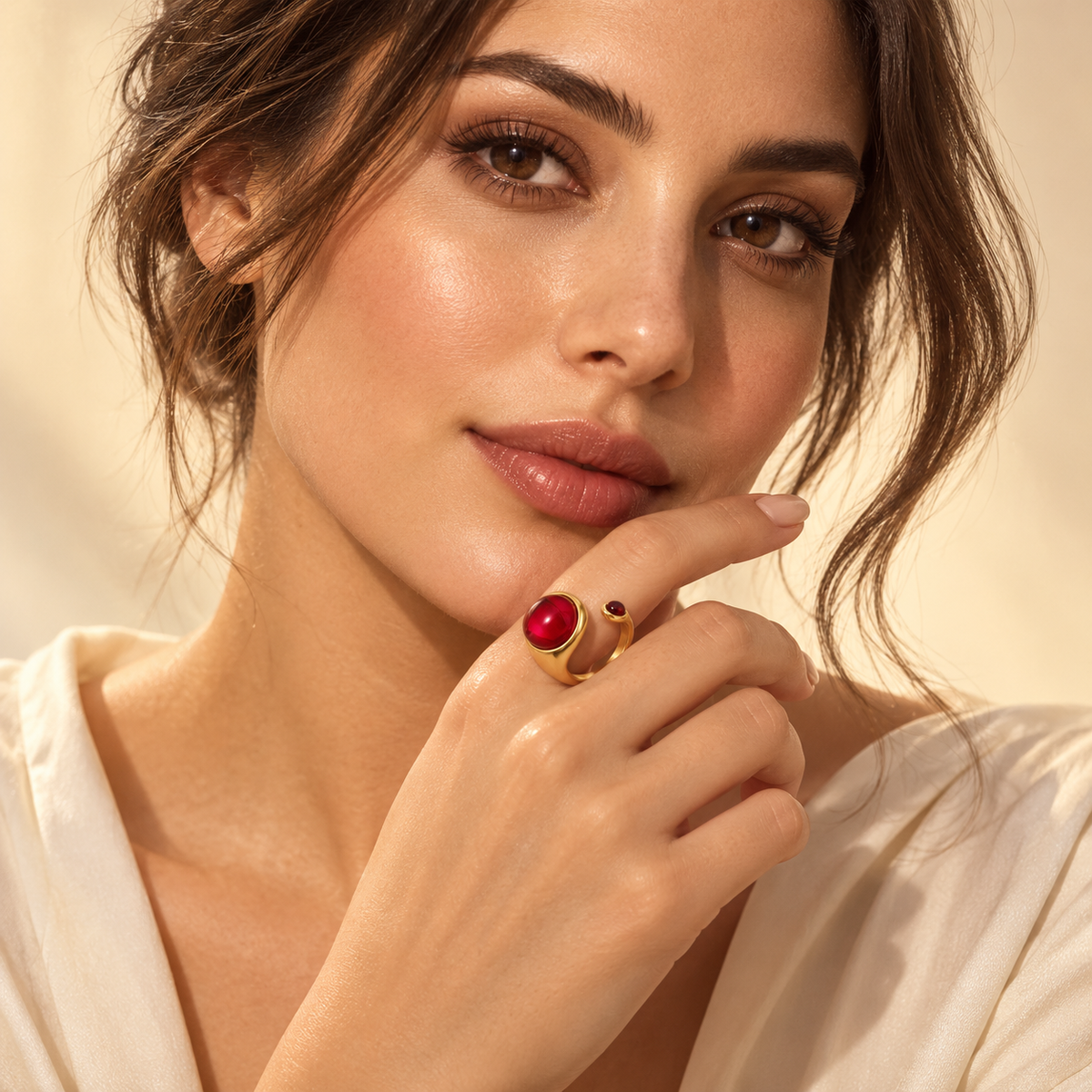 Anillo abierto de granate | Joyería minimalista de acero inoxidable resistente al agua