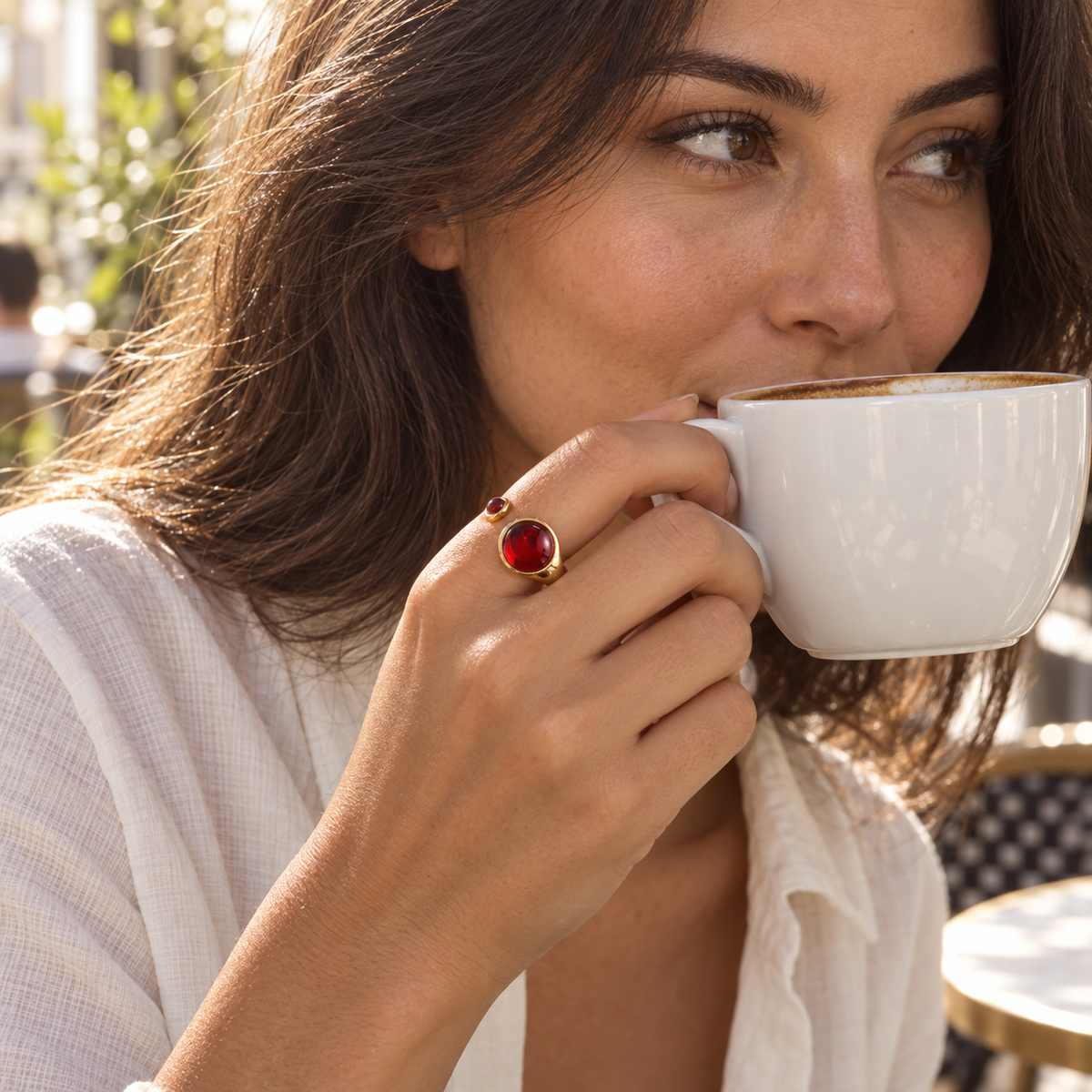 Anillo abierto de granate | Joyería minimalista de acero inoxidable resistente al agua
