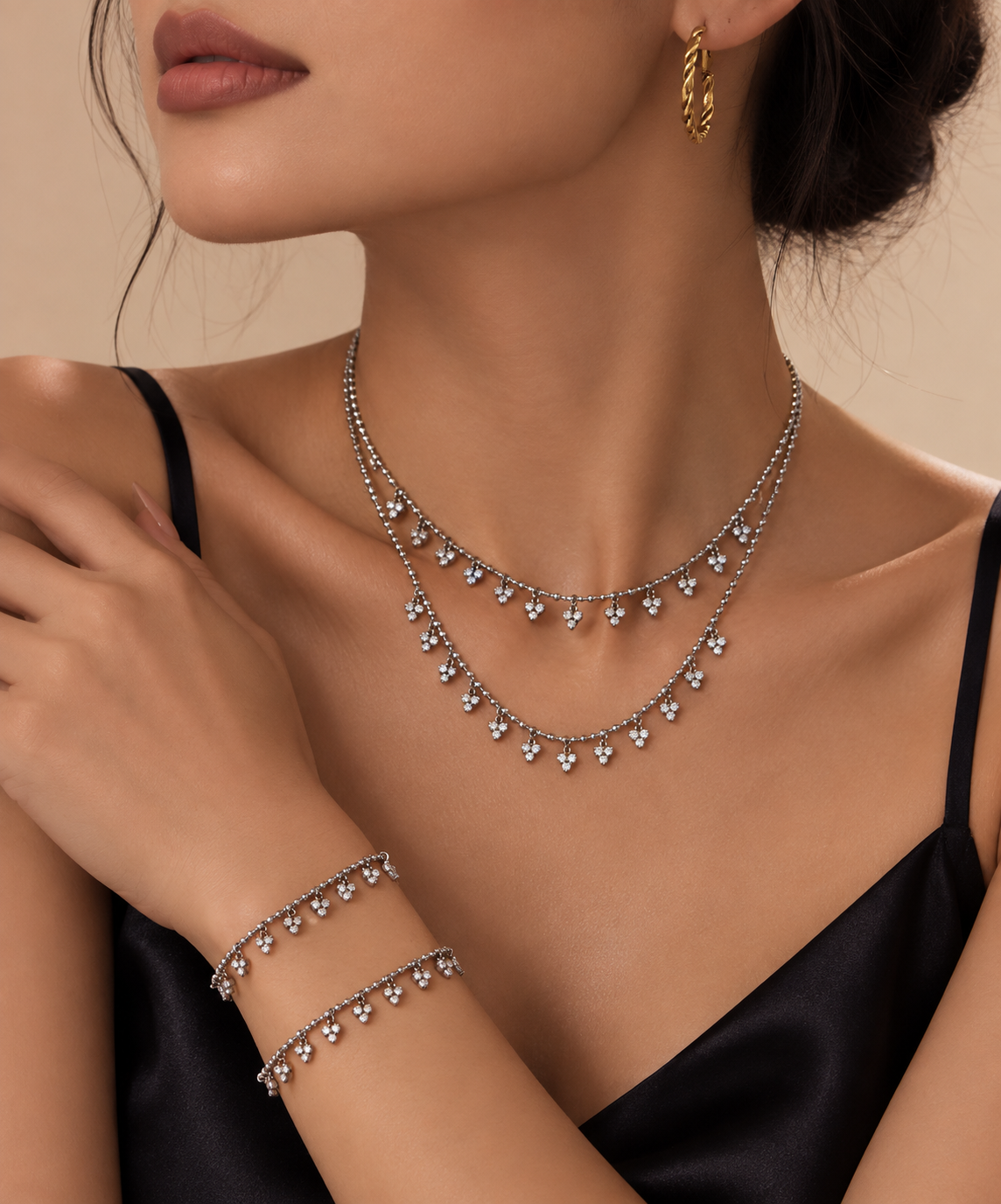 Small Triangular Tassel Small Zircon Stainless Steel Necklace