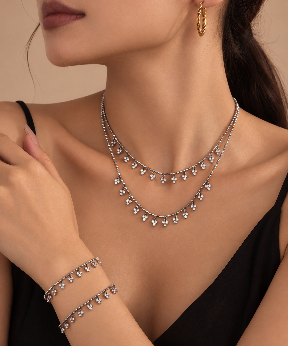 Small Triangular Tassel Small Zircon Stainless Steel Necklace