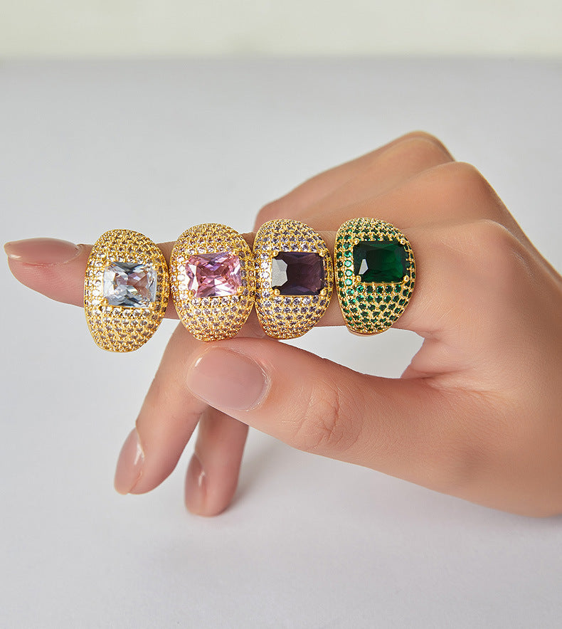 Anillo abierto ajustable estilo INS Anillo de circonita color oro de 18 quilates bañado en cobre