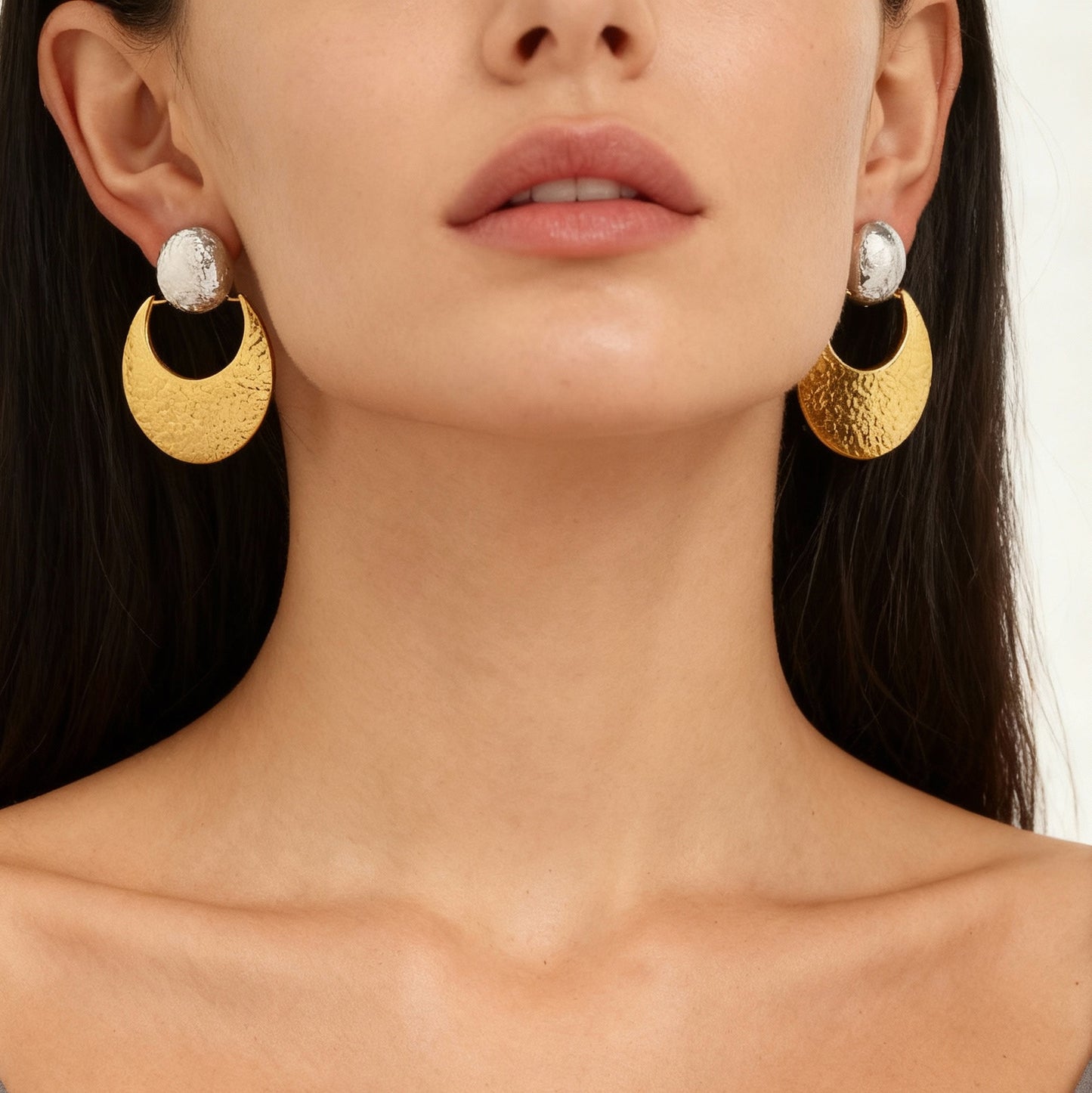 Moon Shaped Hammered Stainless Steel Earrings
