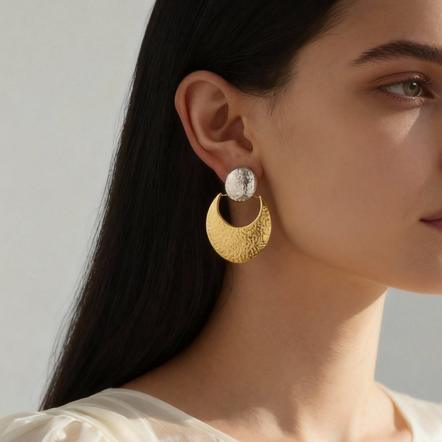 Moon Shaped Hammered Stainless Steel Earrings