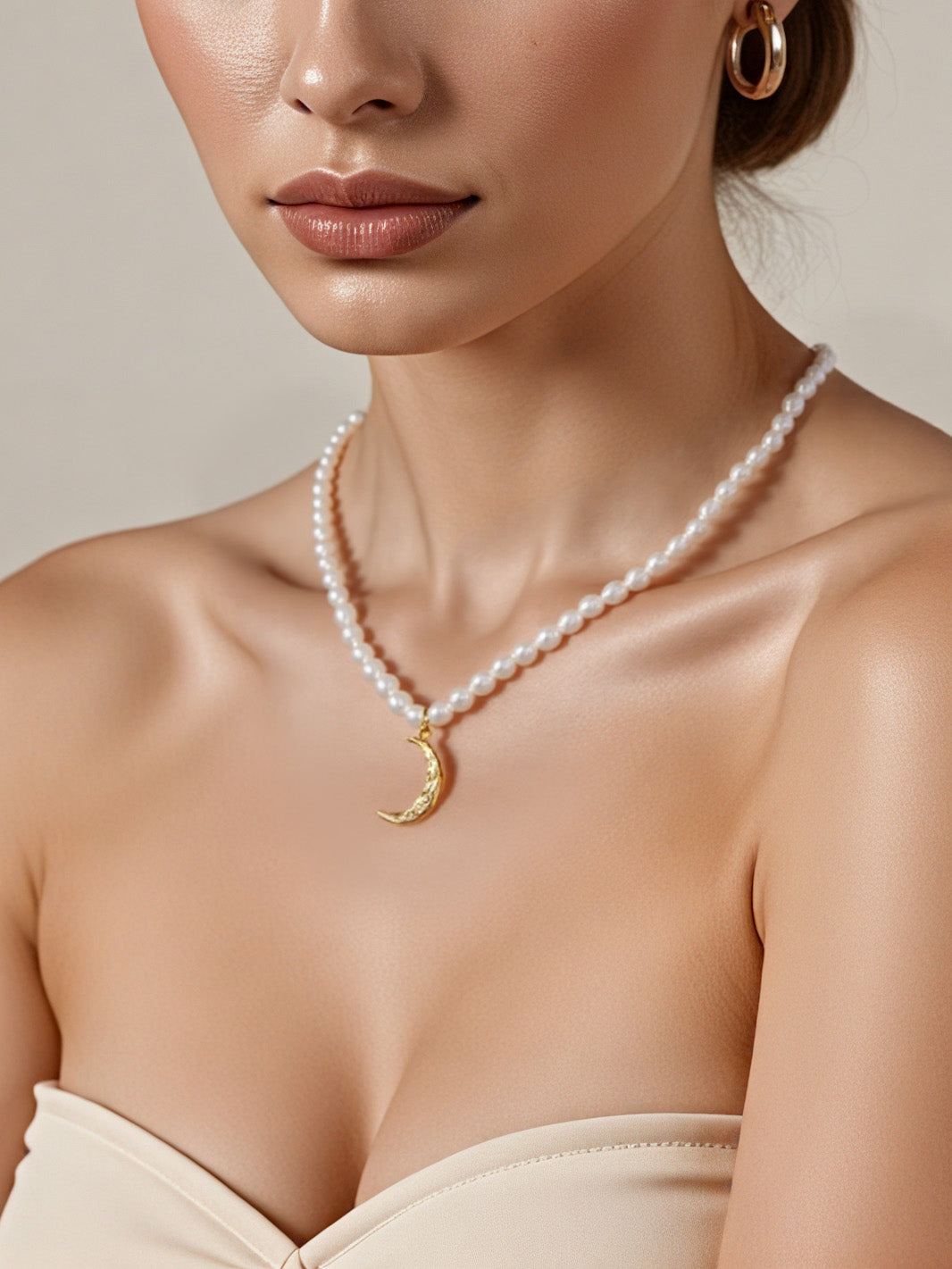Collar con colgante de luna de perla de agua dulce natural Moonlight Kiss