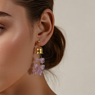 Pendientes de acero inoxidable con borlas de amatista natural