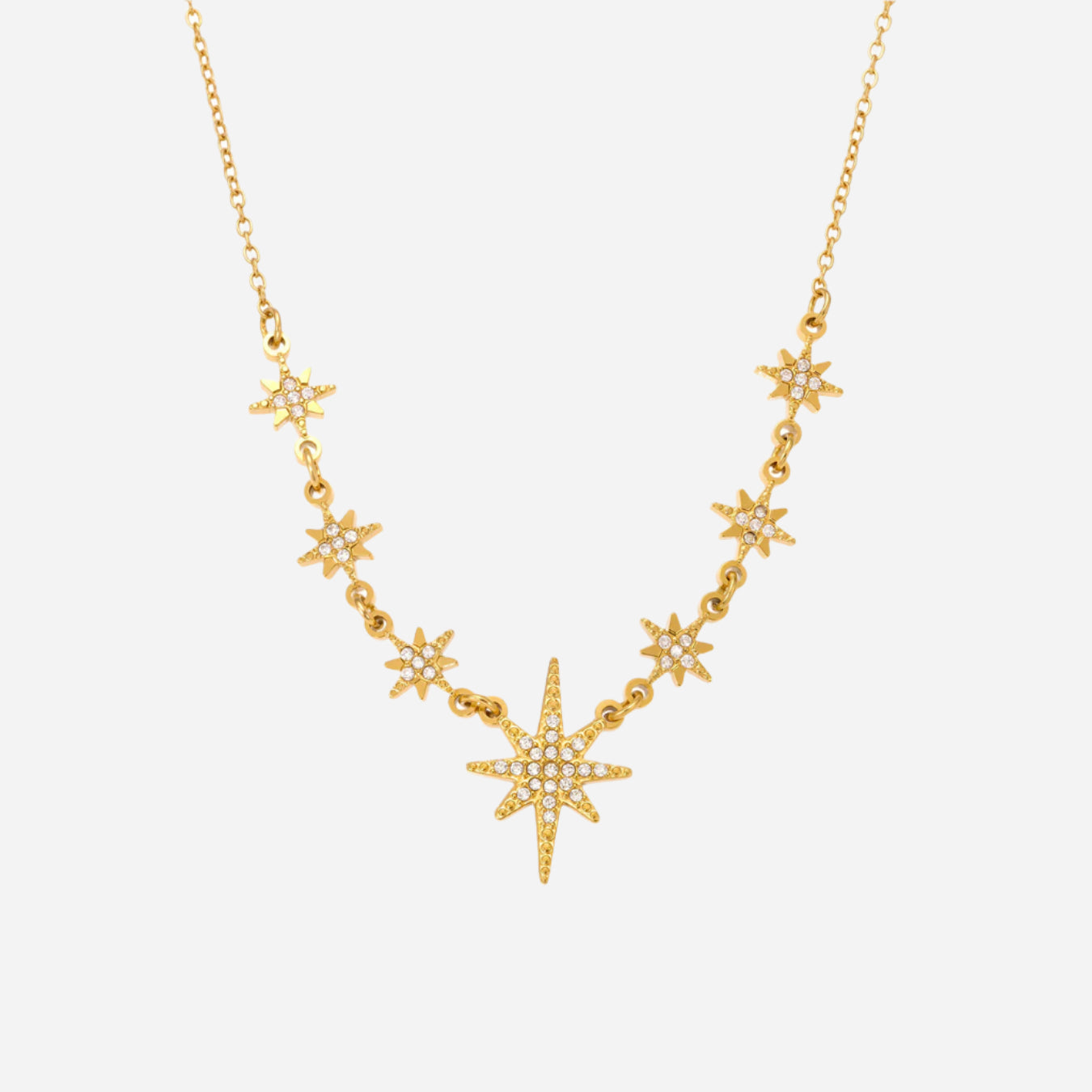 Collar multiaccesorio para clavícula de acero inoxidable con circonita y estrella de ocho puntas