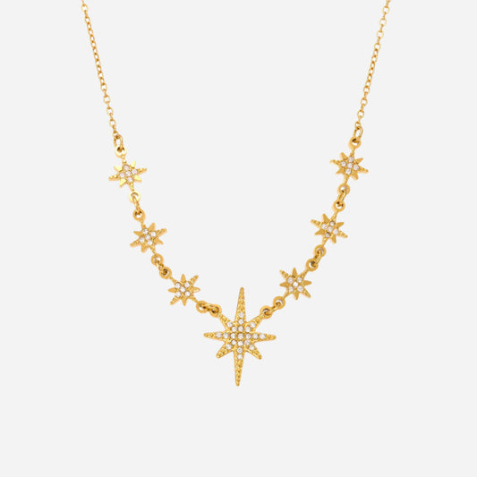Collar multiaccesorio para clavícula de acero inoxidable con circonita y estrella de ocho puntas