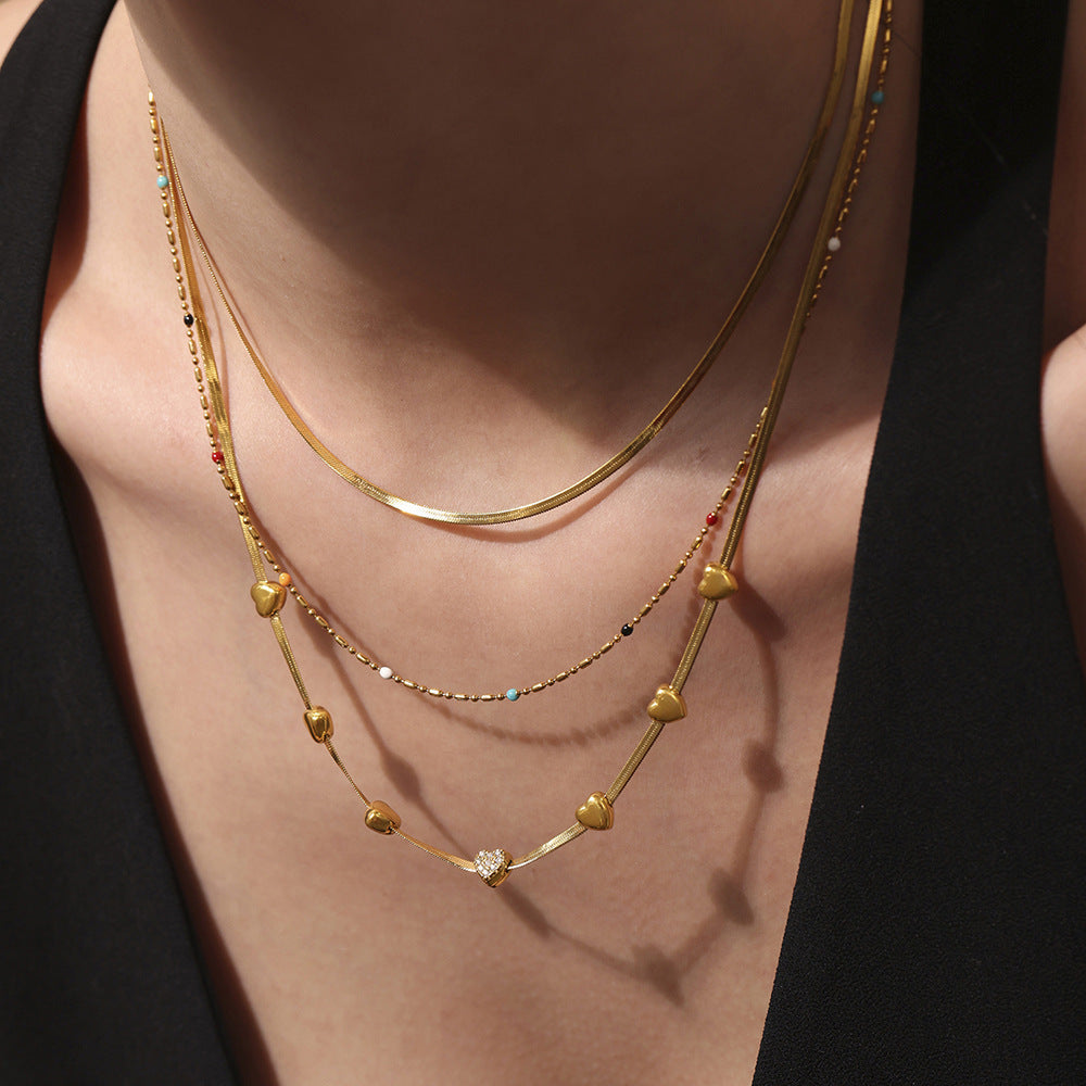 Collar con dije de circonita "Little Love" | Acero inoxidable multicapa
