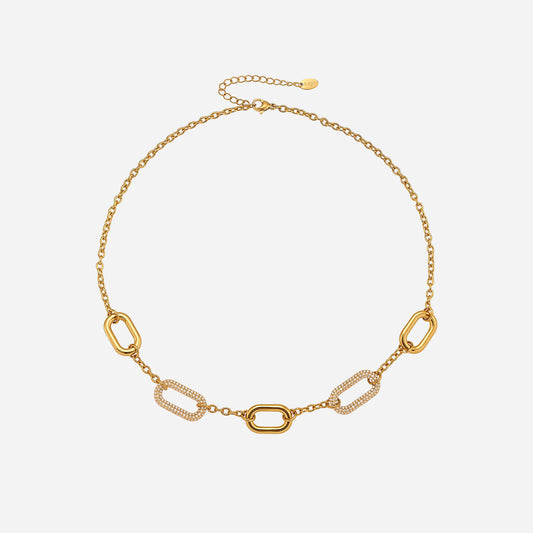Collar de clavícula rectangular con circonitas en oro de 18 quilates y acero inoxidable